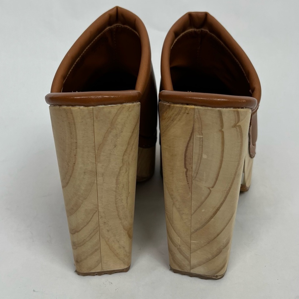 Steve Madden Cognac Leather Brown Platform Clog Mules - Picture 6 of 9